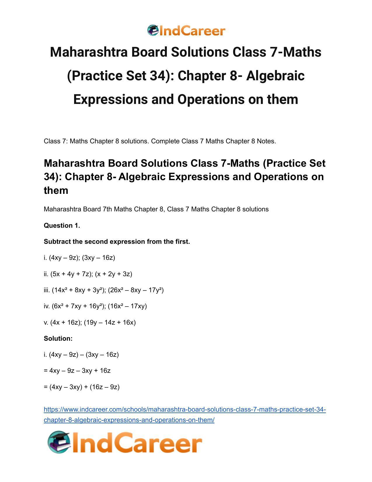 Maharashtra Board Solutions Class 7-Maths (Practice Set 34): Chapter 8- Algebraic Expressions and Operations on them - Page 2