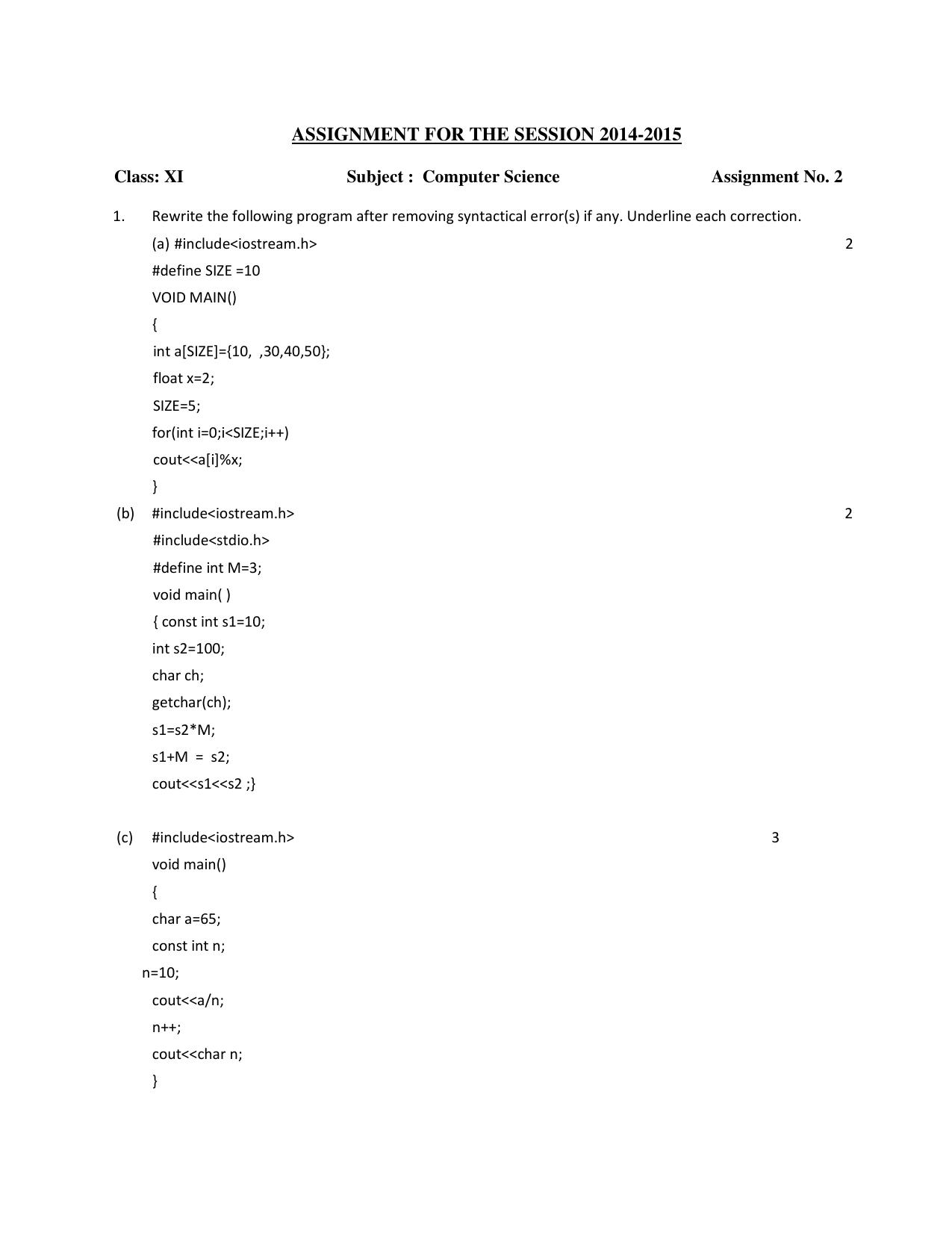 CBSE Worksheets for Class 11 Computer Science Assignment 3 - Page 1