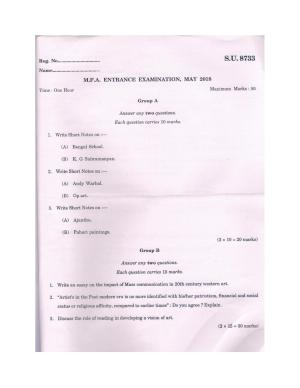 SSUS Entrance Exam MFA 2018 Question Paper