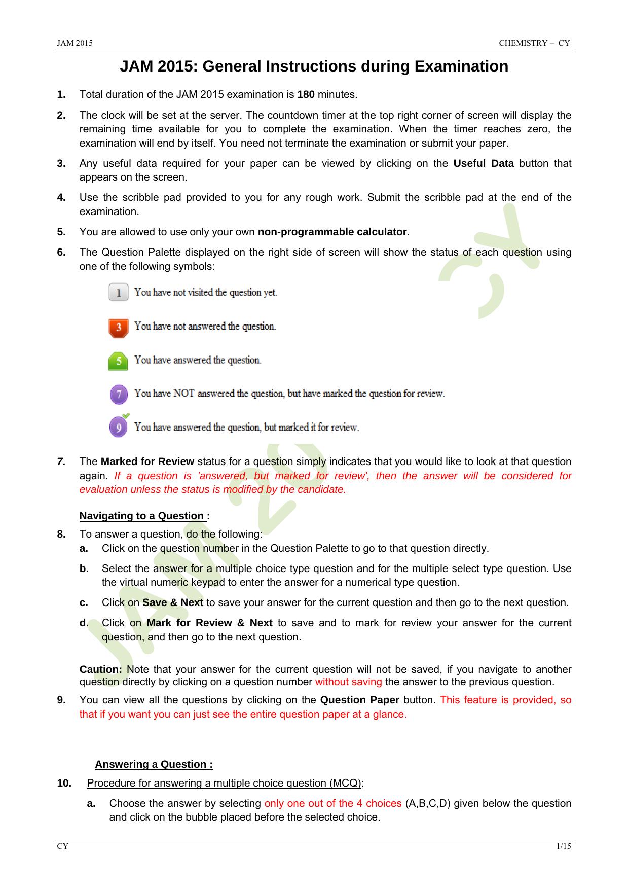 JAM 2015: CY Question Paper - Page 1