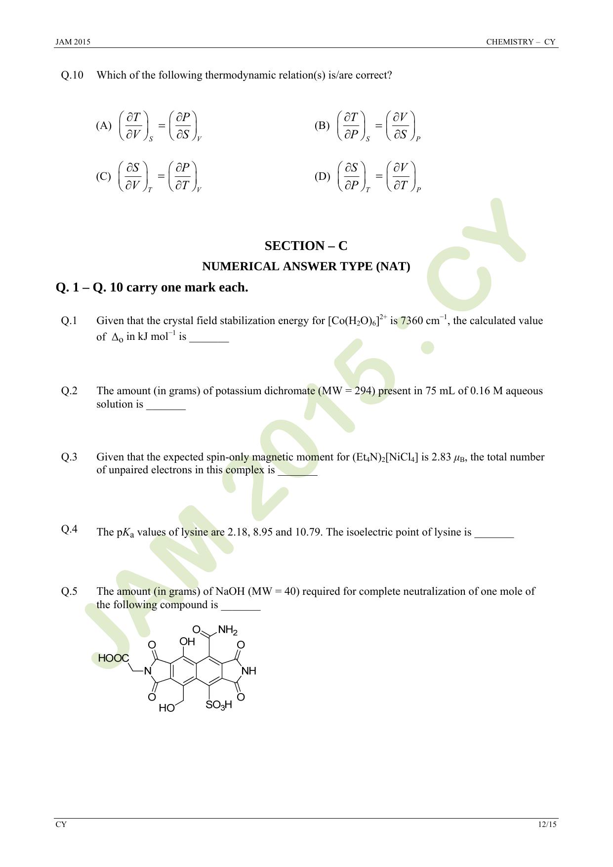JAM 2015: CY Question Paper - Page 12