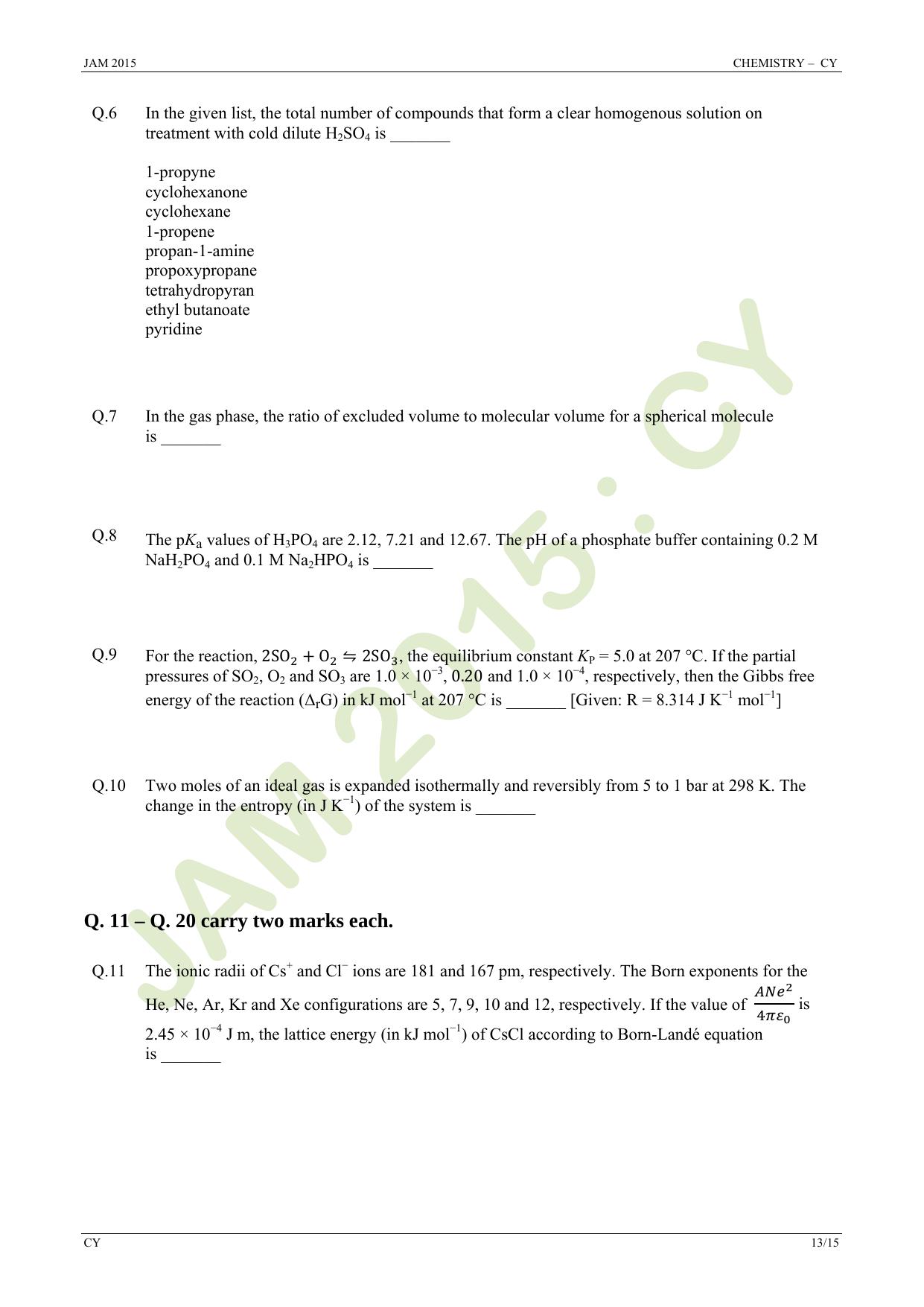 JAM 2015: CY Question Paper - Page 13