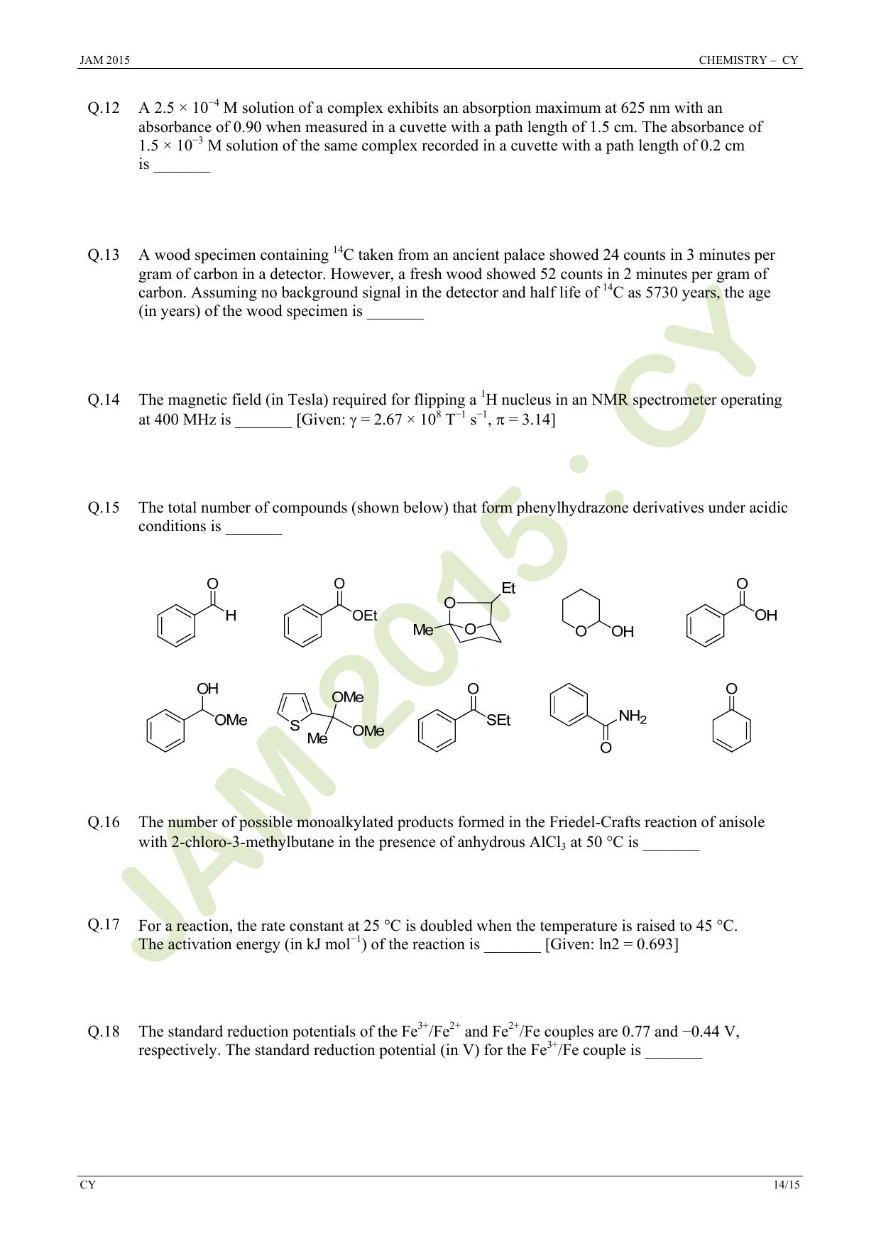 JAM 2015: CY Question Paper - Page 14