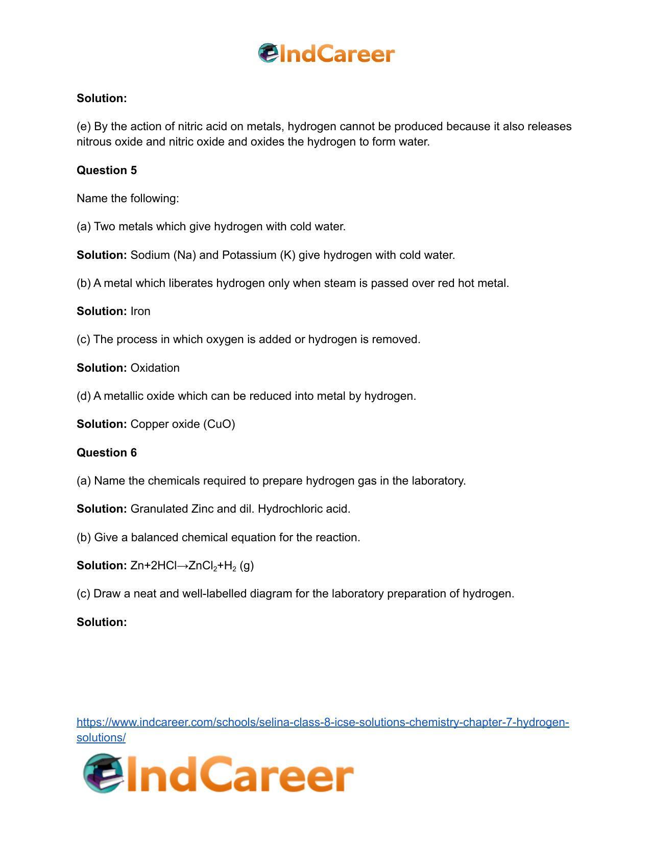 Selina Class 8 ICSE Solutions Chemistry : Chapter 7- Hydrogen Solutions - Page 5