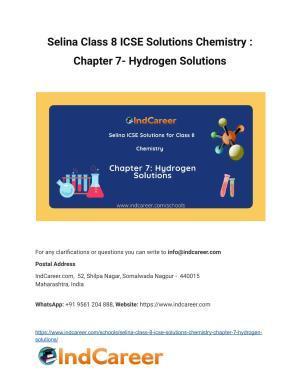 Selina Class 8 ICSE Solutions Chemistry : Chapter 7- Hydrogen Solutions