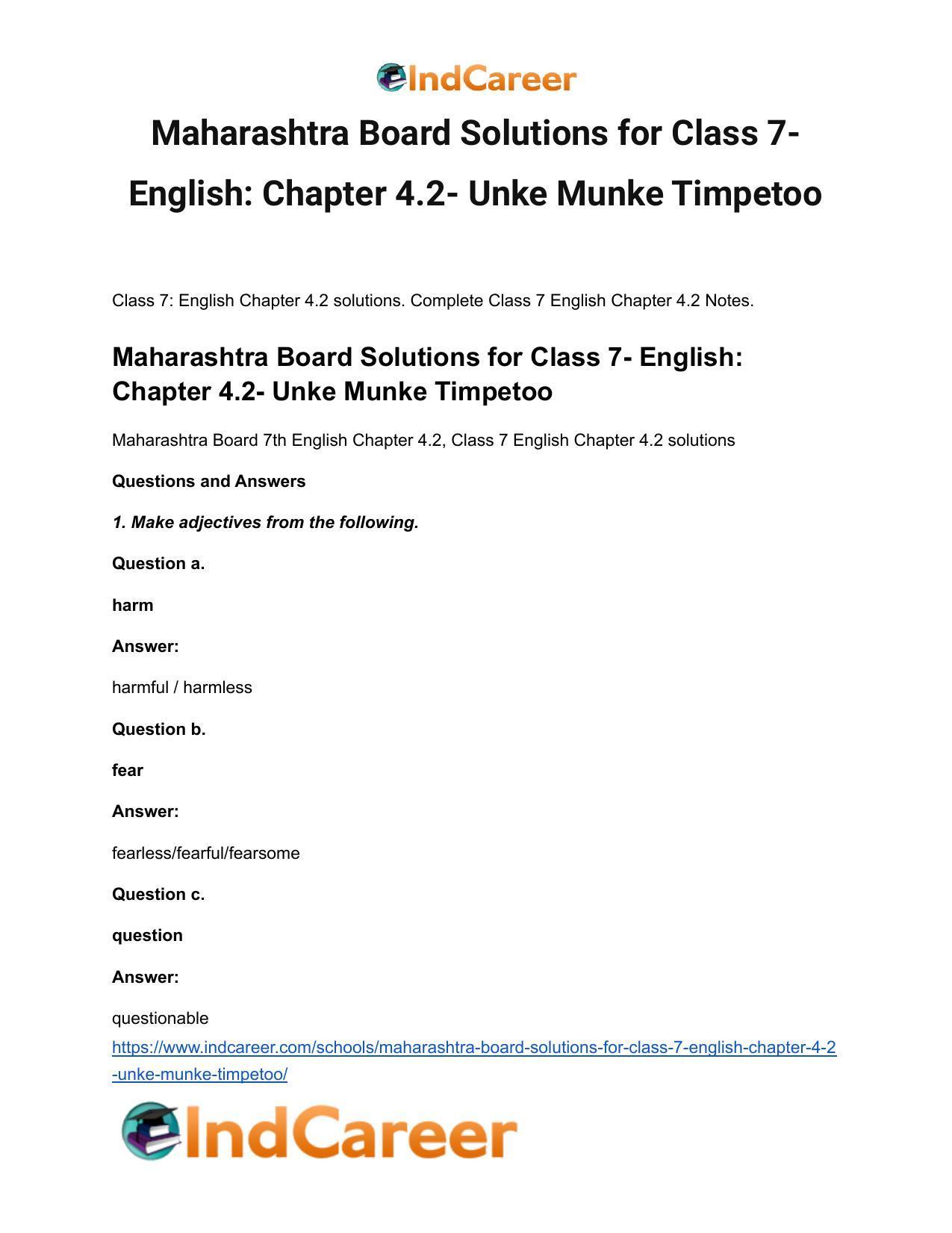 Maharashtra Board Solutions for Class 7- English: Chapter 4.2- Unke Munke Timpetoo - Page 2