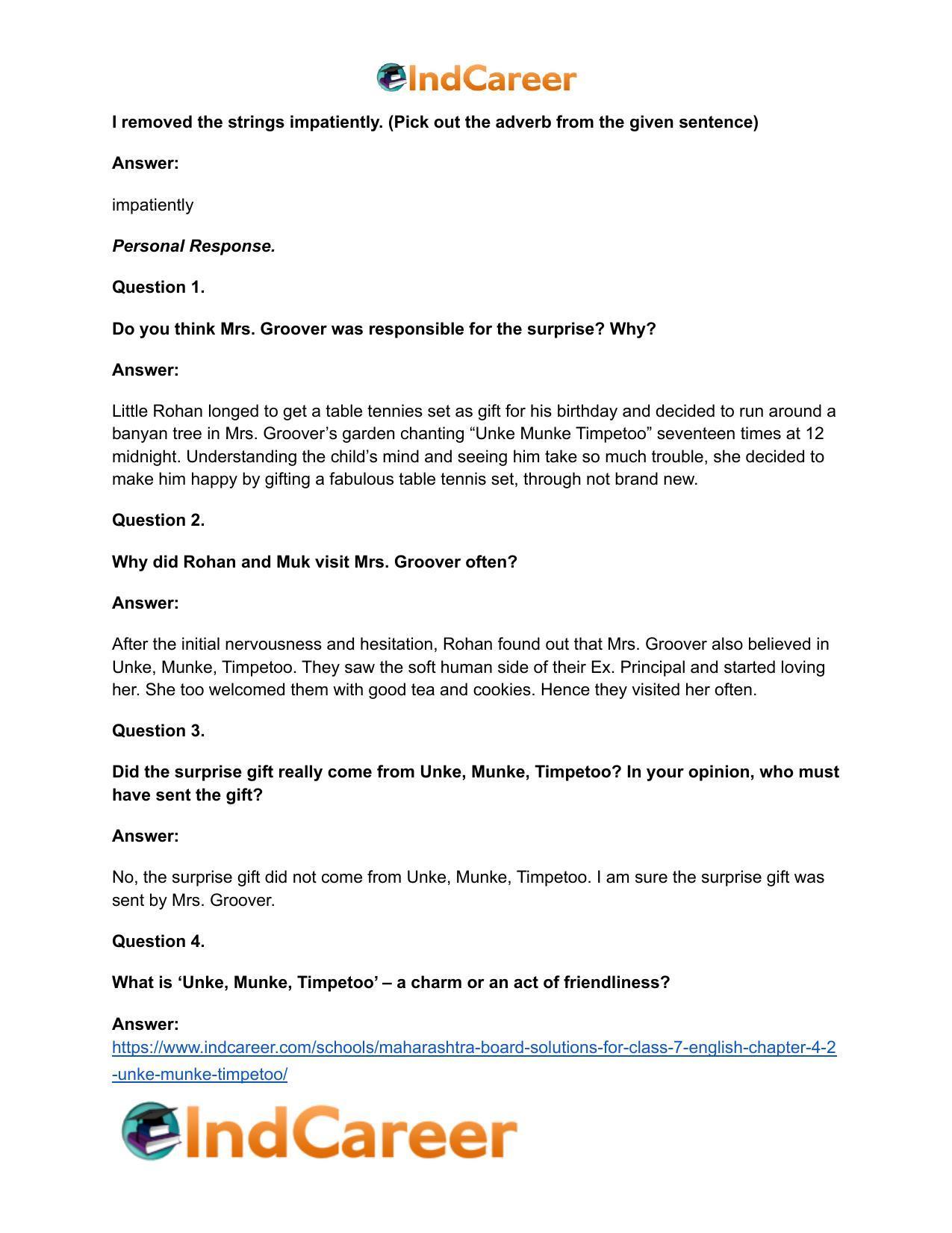 Maharashtra Board Solutions for Class 7- English: Chapter 4.2- Unke Munke Timpetoo - Page 19