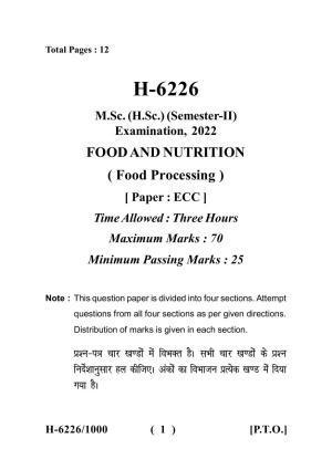 Sarguja University Question Paper July-2022 :  M.Sc. In Home Science (Food & Nutrition)(Second Sem.) Food Processing- I Paper 1