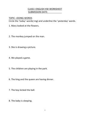 Worksheet for Class 1 English Assignment 56 Doing Words