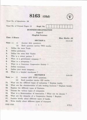 AP Inter 1st Year Business Organisation-I (Old) May-2019-Vocational Question Paper