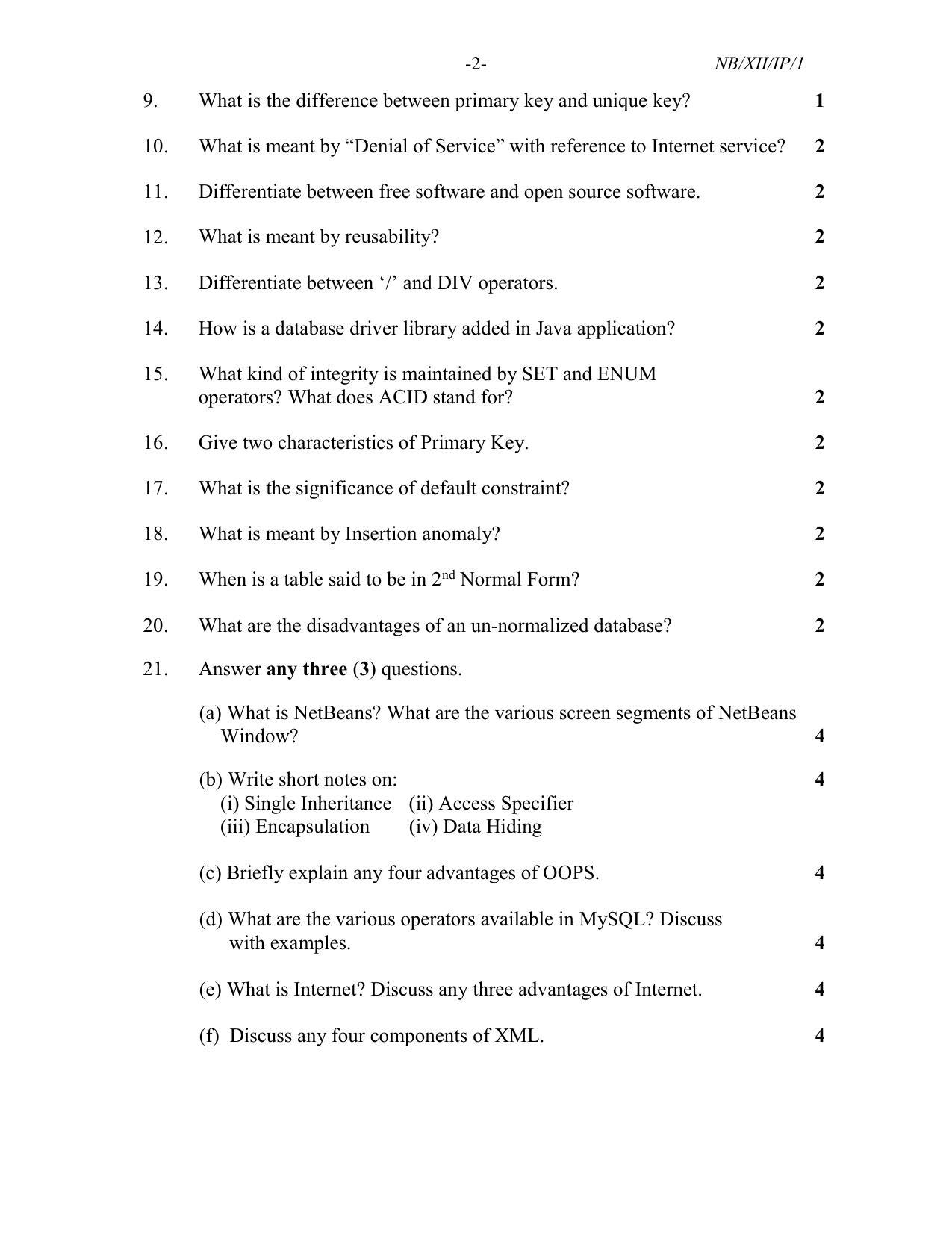 Nagaland Board Class 12 Informatics Practices 2022 Question Paper - Page 2