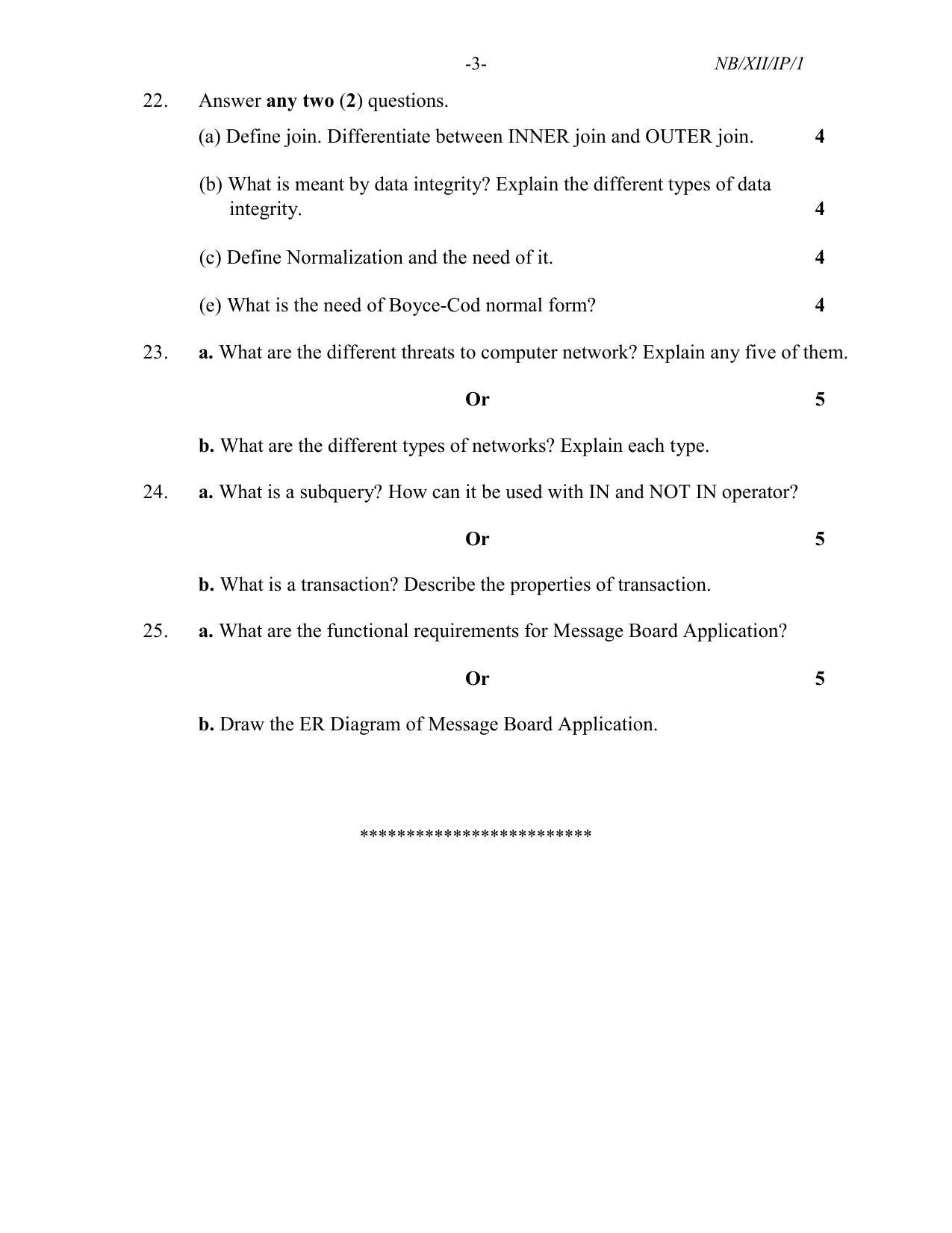 Nagaland Board Class 12 Informatics Practices 2022 Question Paper - Page 3