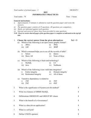 Nagaland Board Class 12 Informatics Practices 2022 Question Paper