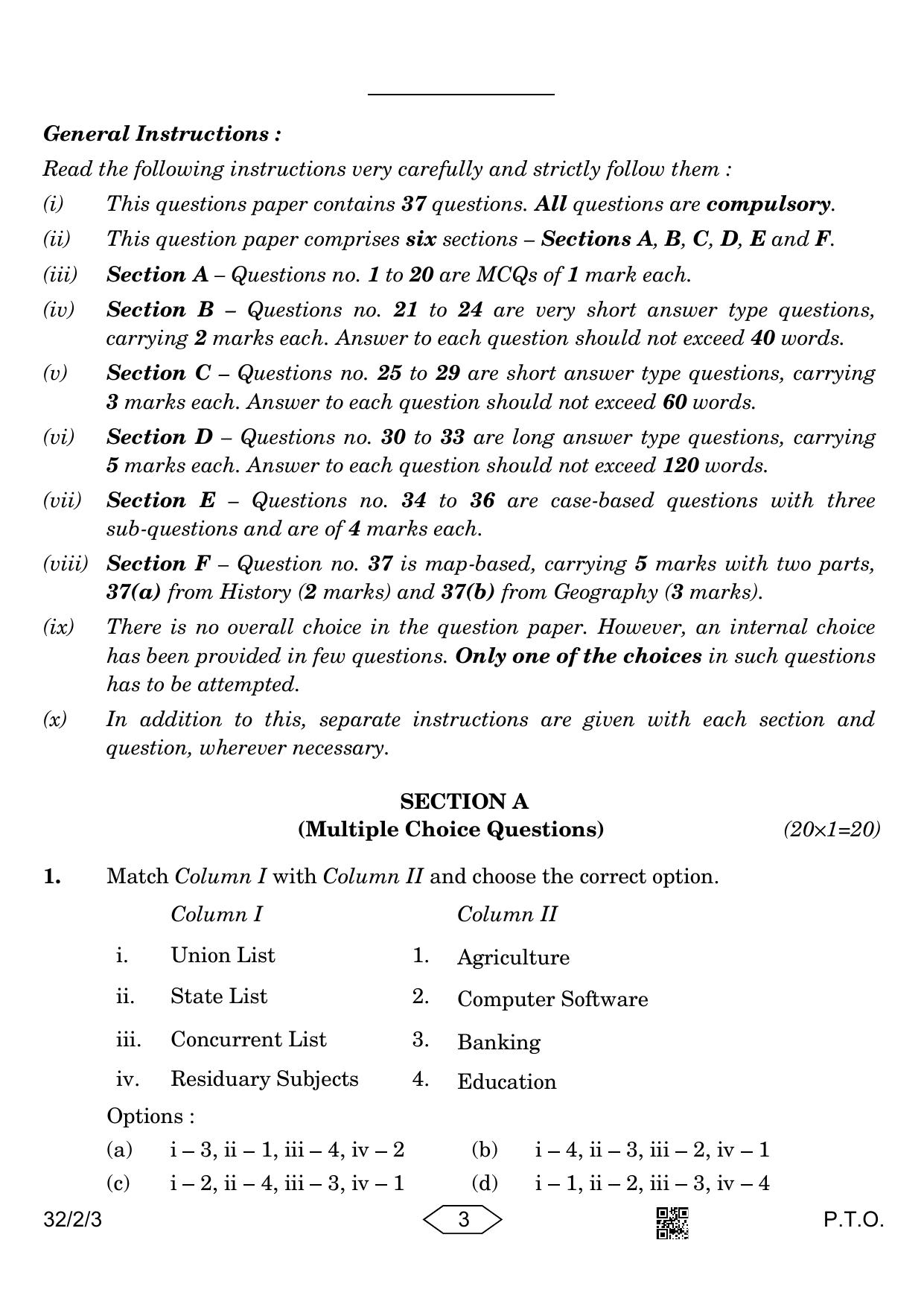 CBSE Class 10 32-2-3 Social Science 2023 Question Paper - Page 3