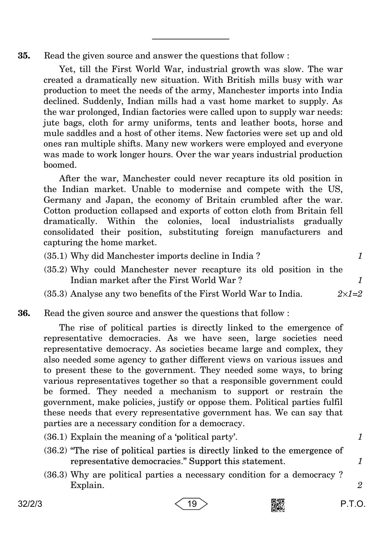CBSE Class 10 32-2-3 Social Science 2023 Question Paper - Page 19