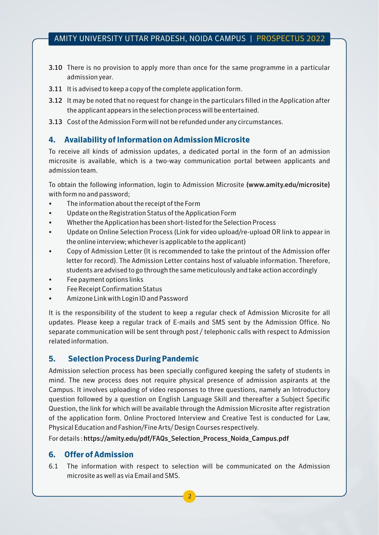 Amity University,Noida Admission Prospectus 2022 - Page 5