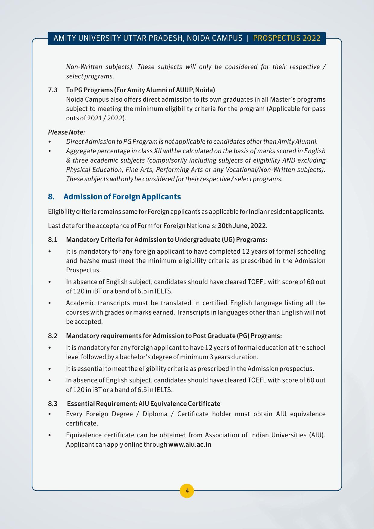 Amity University,Noida Admission Prospectus 2022 - Page 7