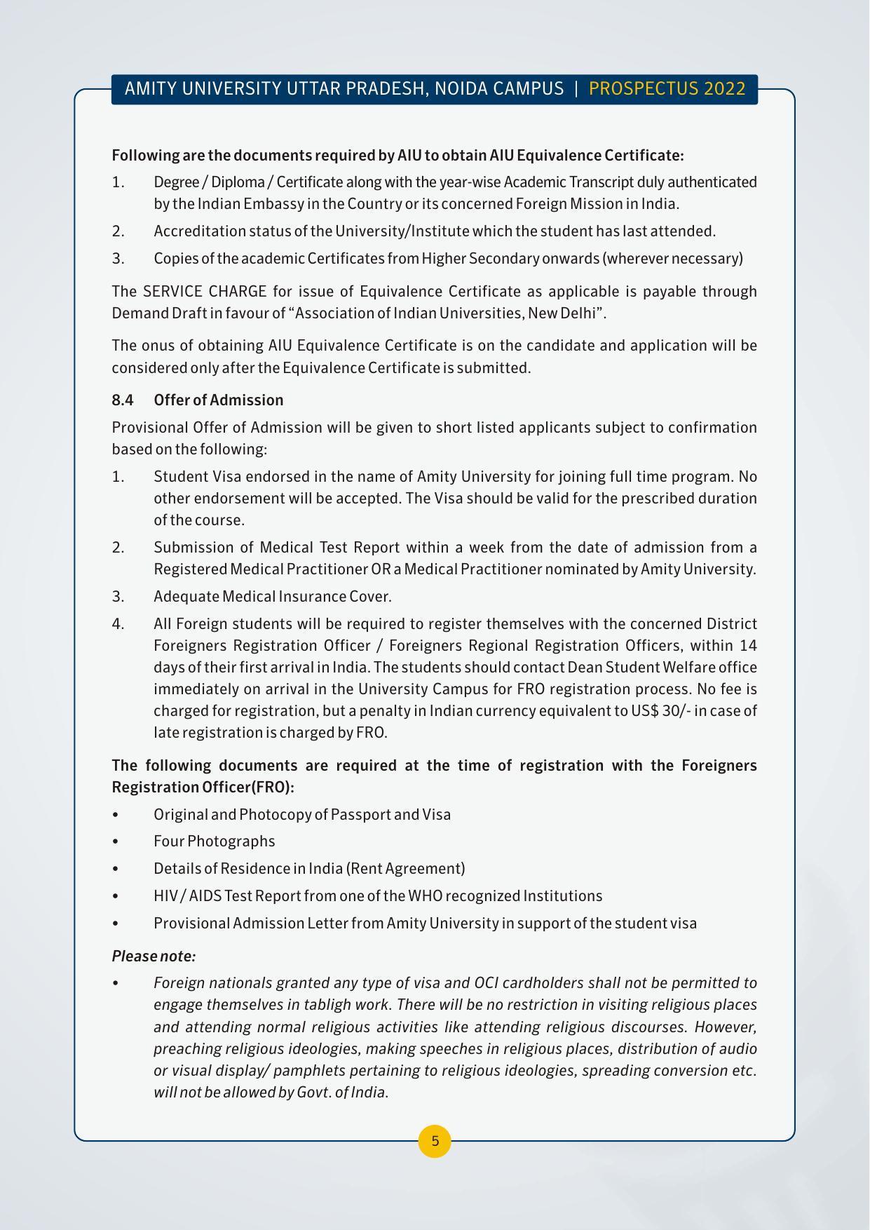 Amity University,Noida Admission Prospectus 2022 - Page 8