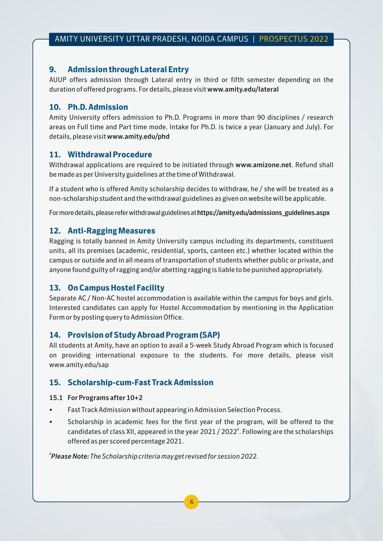 Amity University,Noida Admission Prospectus 2022 - Page 9