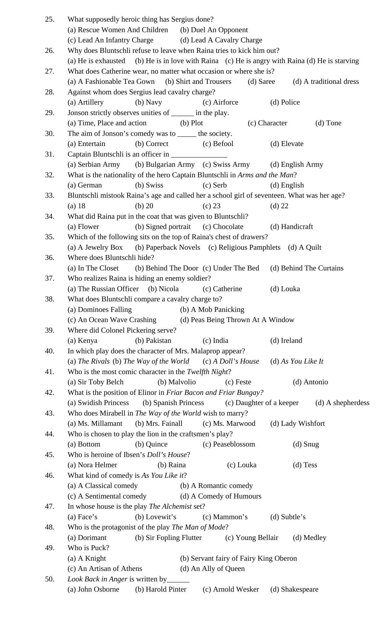 Hemchand North Gujarat University Sample Paper July-Sept 2021: B.A. Semester-III  CC - 304 Literature in English – Drama – Comedy Paper Code - 3518 - Page 2