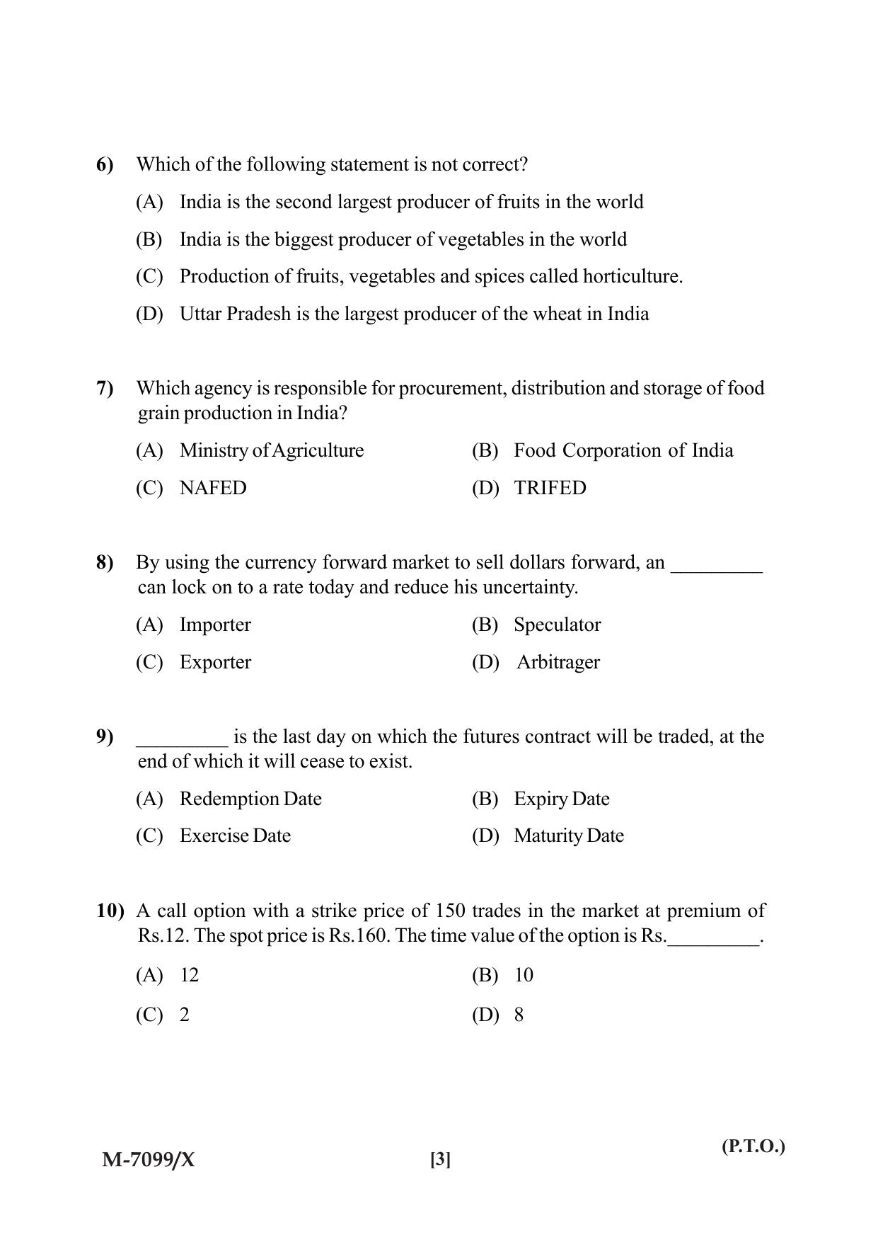 Mysore University PG Entrance Exam 2019: Agri Business Question Paper - Page 3