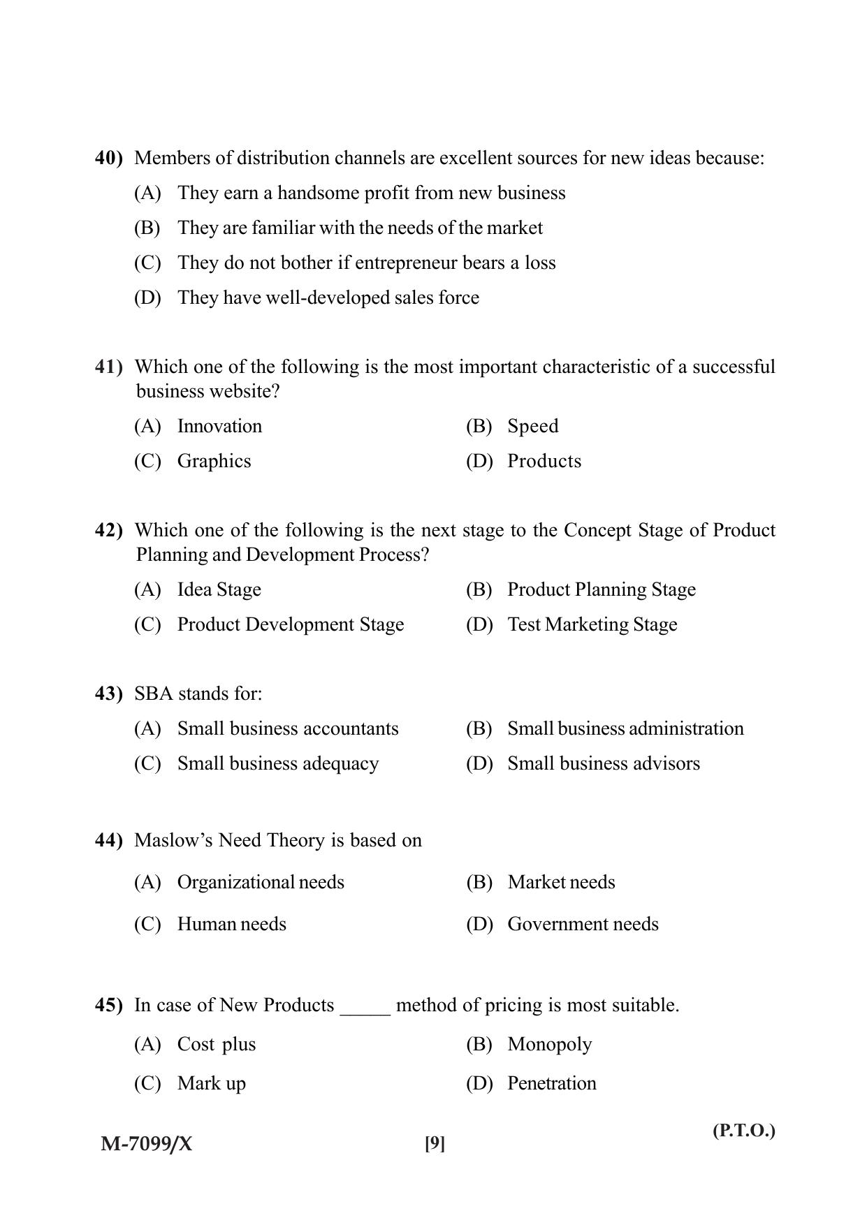 Mysore University PG Entrance Exam 2019: Agri Business Question Paper - Page 9
