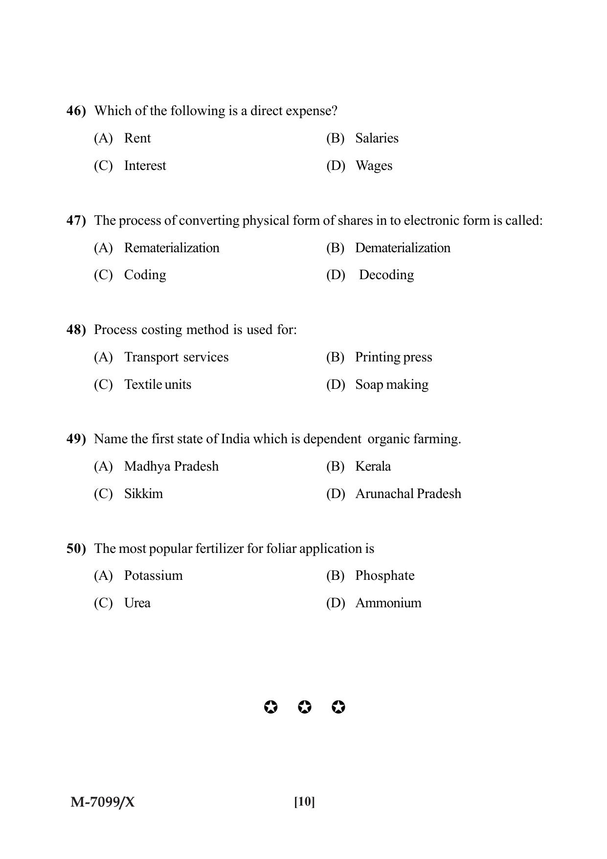 Mysore University PG Entrance Exam 2019: Agri Business Question Paper - Page 10