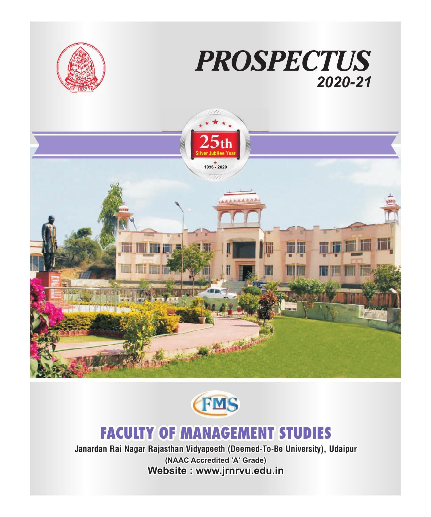 Rajasthan Vidyapeeth University, Udaipur MANAGEMENT STUDIES Prospectus 2020-21 - Page 1