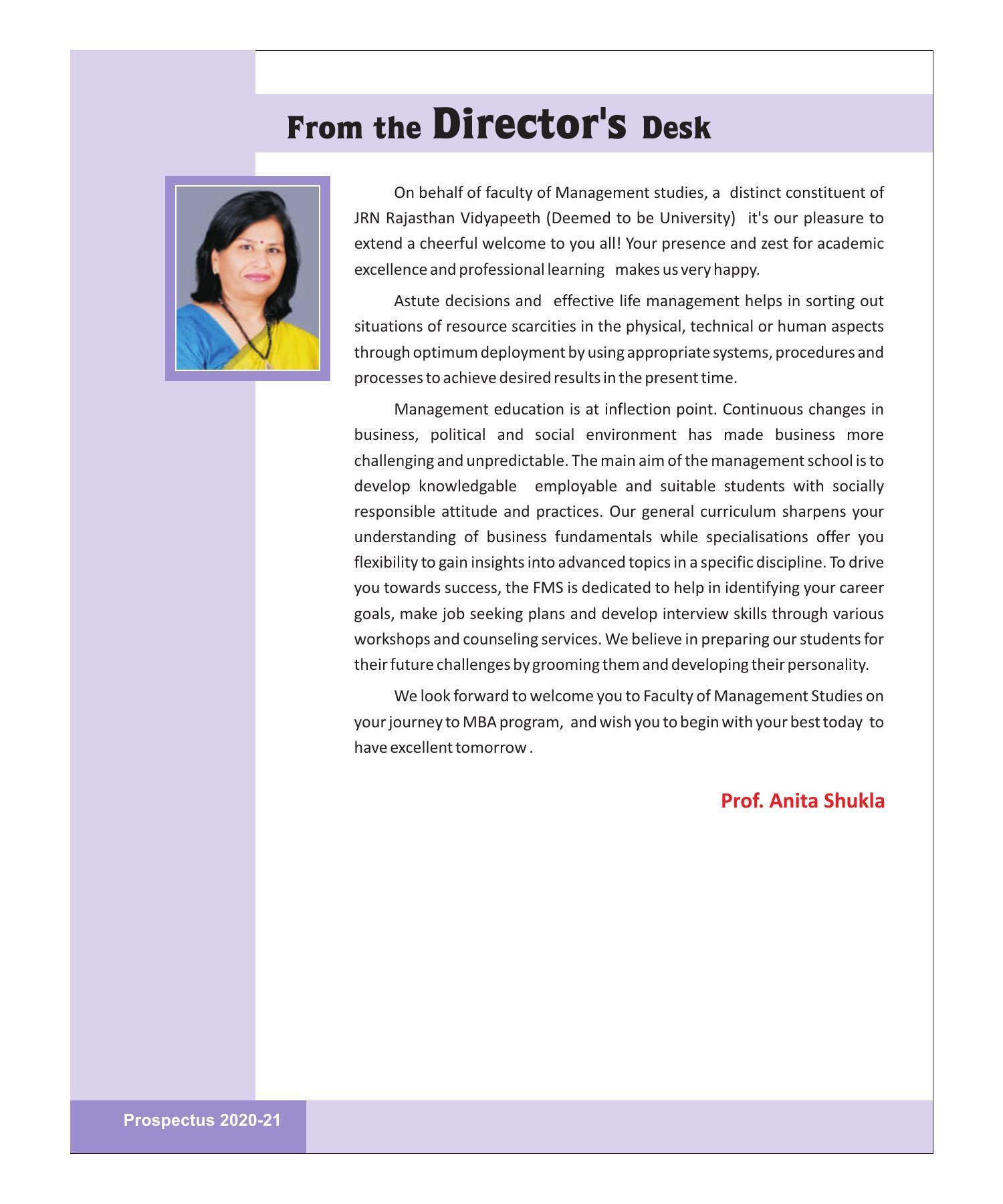 Rajasthan Vidyapeeth University, Udaipur MANAGEMENT STUDIES Prospectus 2020-21 - Page 6