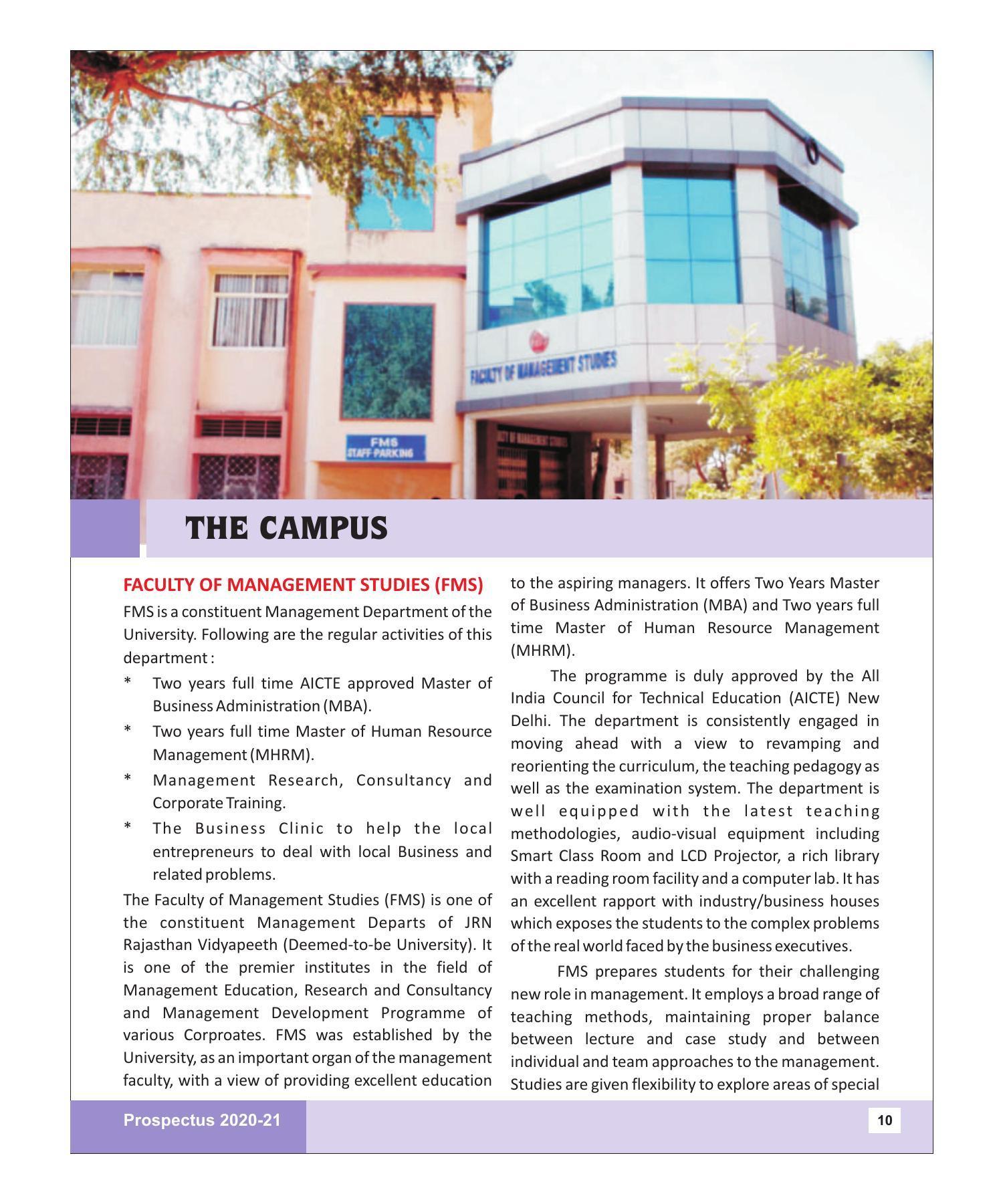 Rajasthan Vidyapeeth University, Udaipur MANAGEMENT STUDIES Prospectus 2020-21 - Page 10