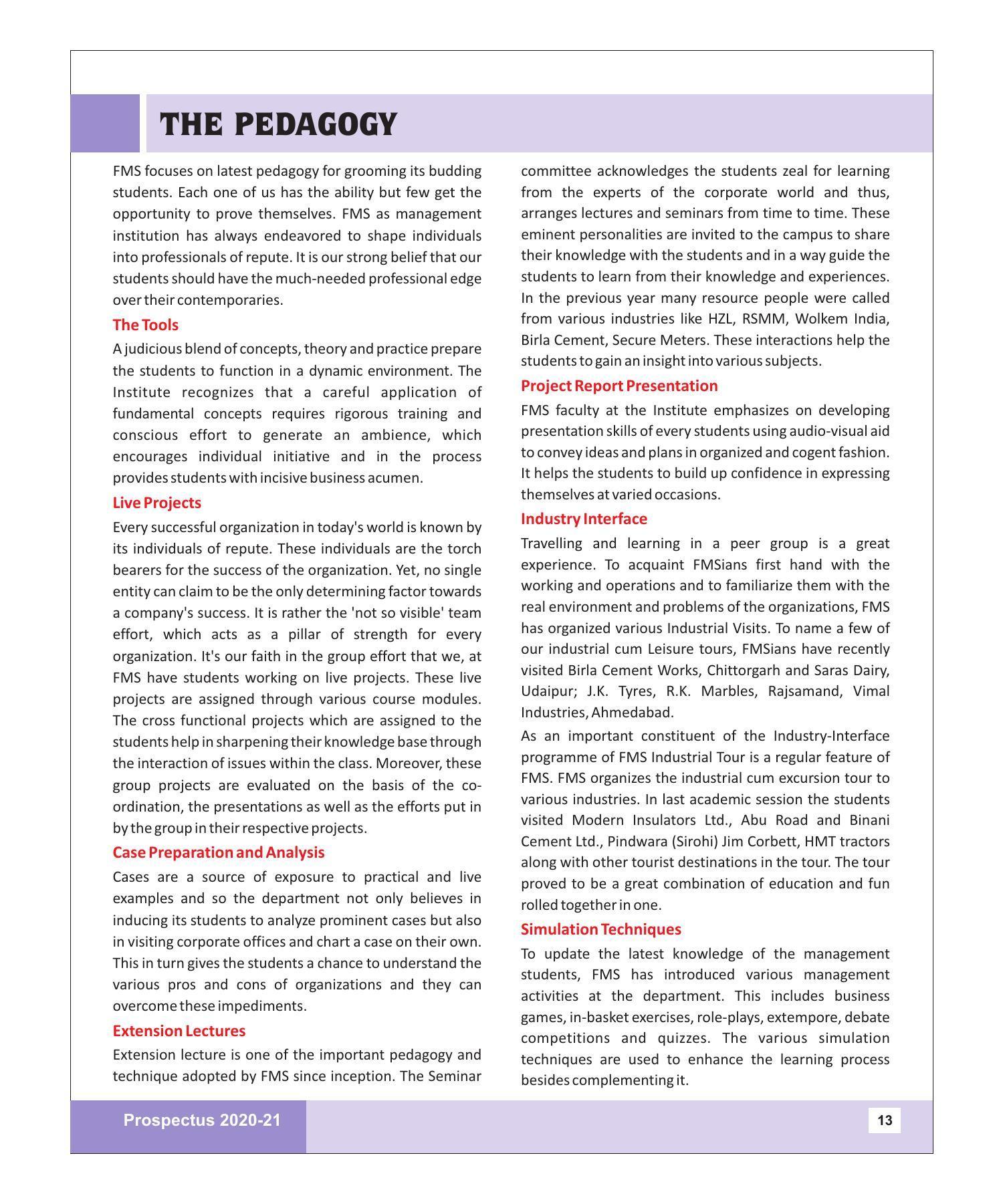 Rajasthan Vidyapeeth University, Udaipur MANAGEMENT STUDIES Prospectus 2020-21 - Page 13