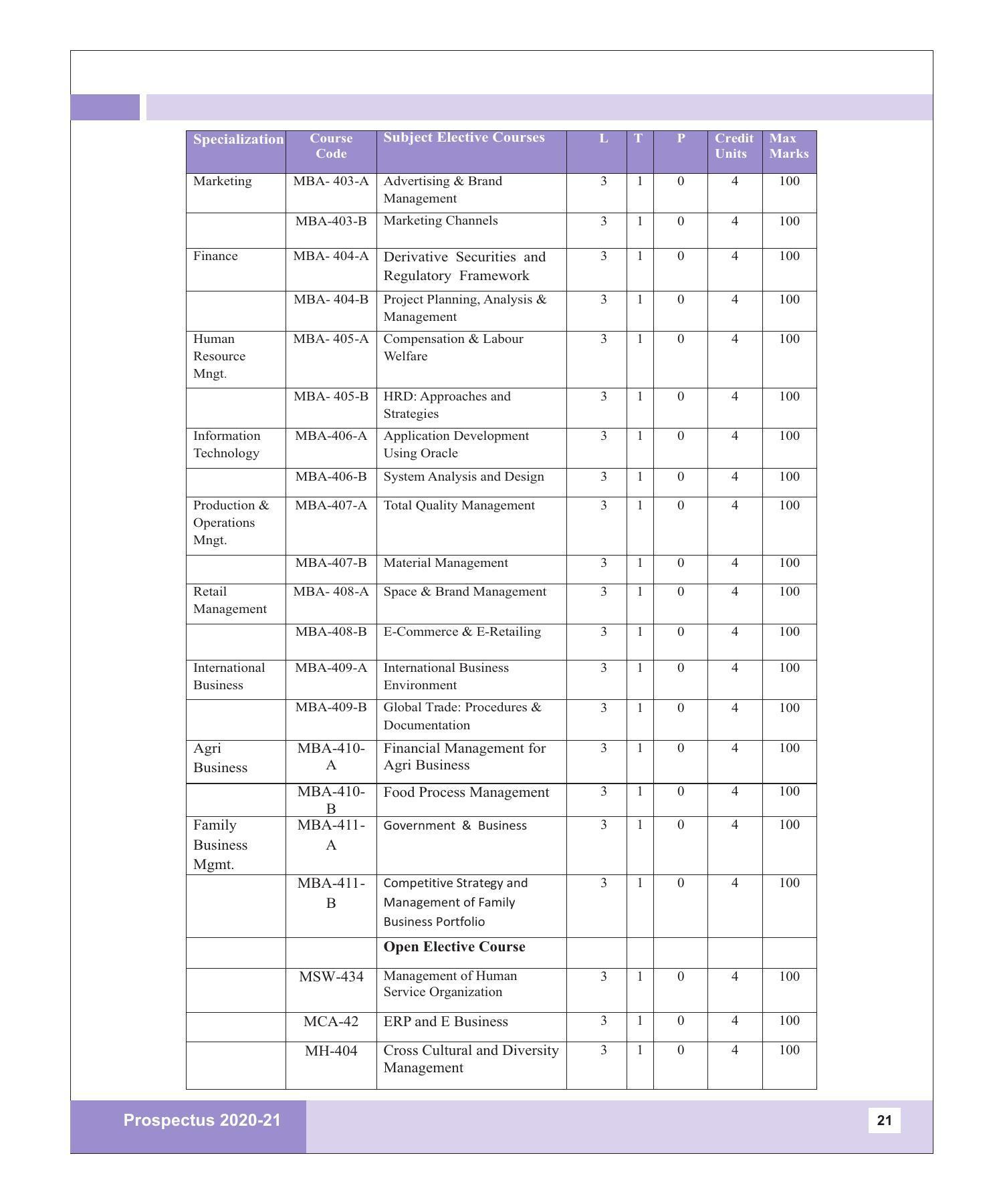 Rajasthan Vidyapeeth University, Udaipur MANAGEMENT STUDIES Prospectus 2020-21 - Page 21