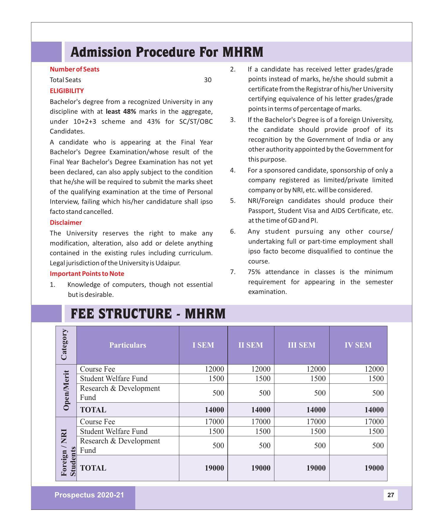 Rajasthan Vidyapeeth University, Udaipur MANAGEMENT STUDIES Prospectus 2020-21 - Page 27