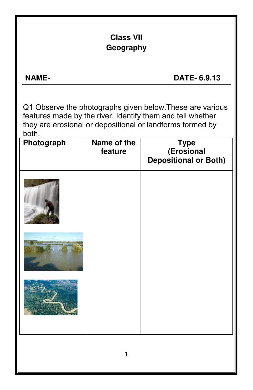 CBSE Worksheets for Class 7 Social Science Geography Assignment - Page 1