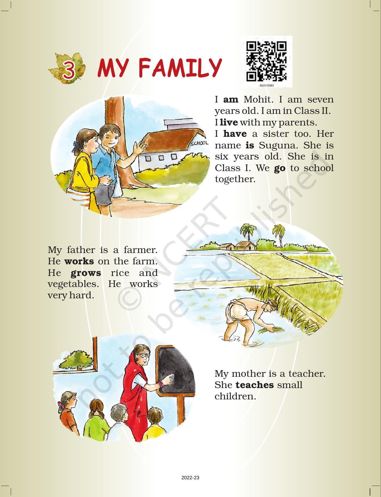 NCERT Book for Class 2 English (Raindrops):Chapter 3-My Family - Page 1
