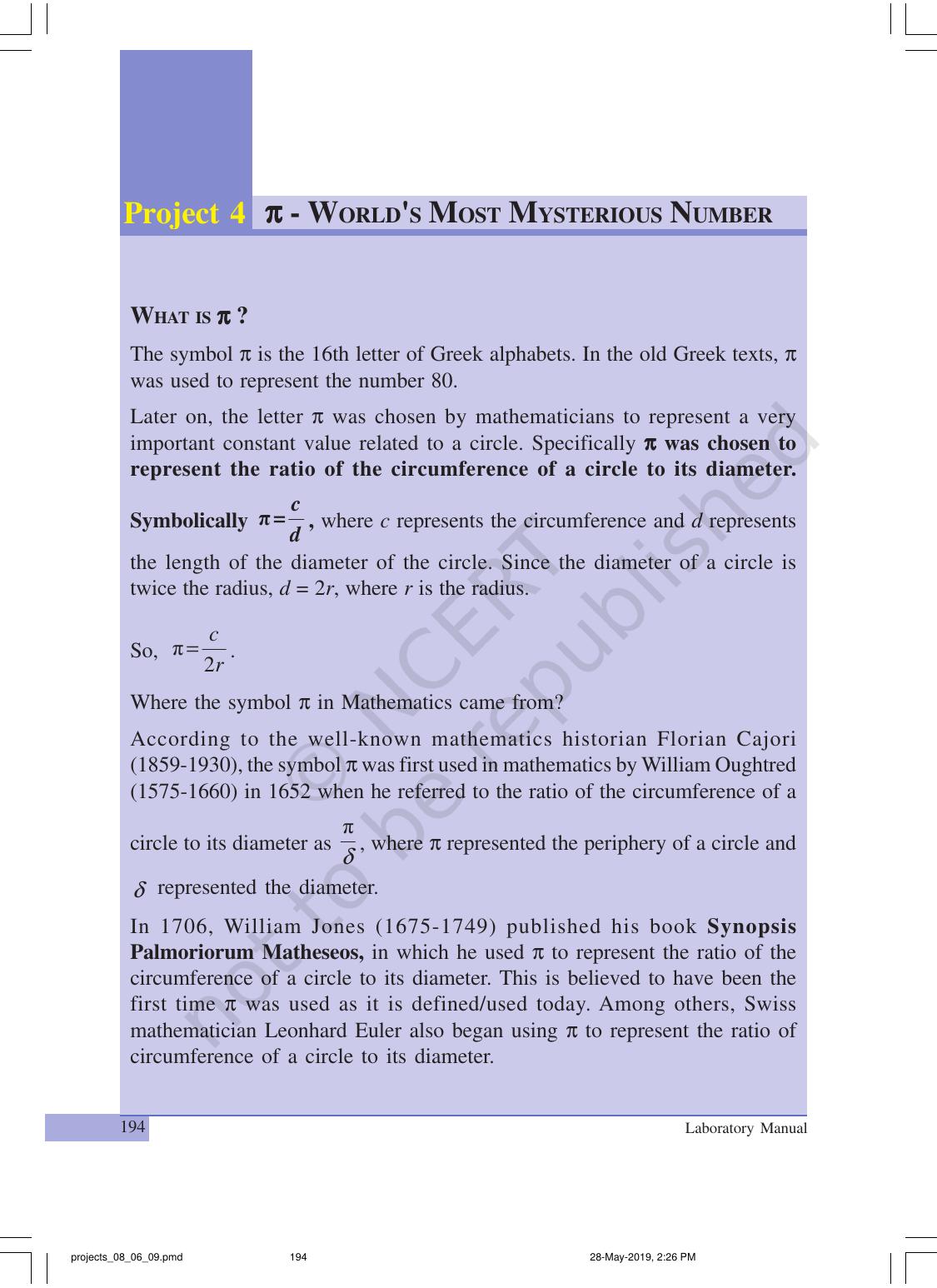 NCERT Laboratory Manuals for Class IX Mathematics - Projects - Page 15