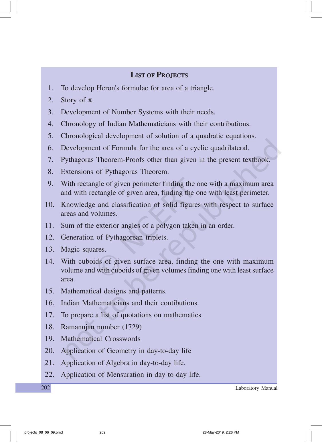 NCERT Laboratory Manuals for Class IX Mathematics - Projects - Page 23