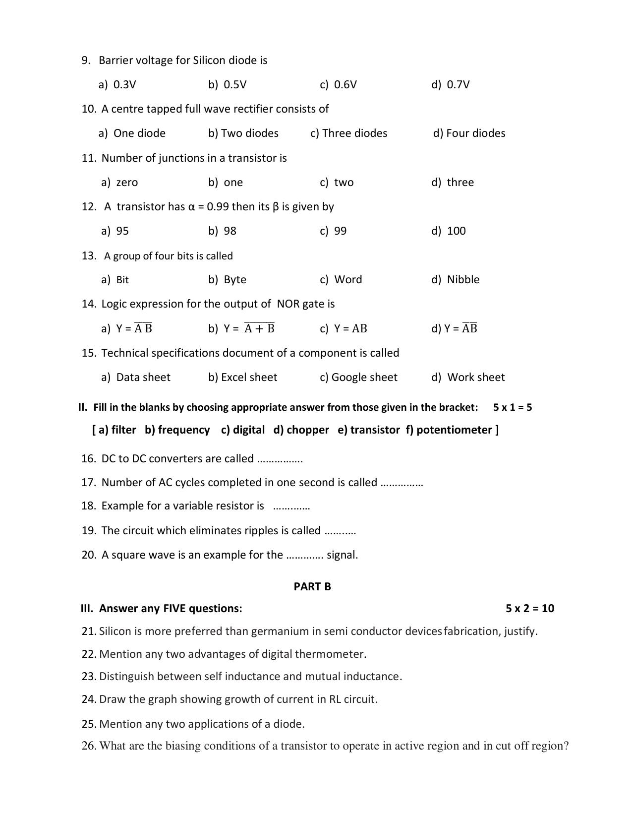 Karnataka 1st PUC Electronics Model Question Paper 2025 - Page 2