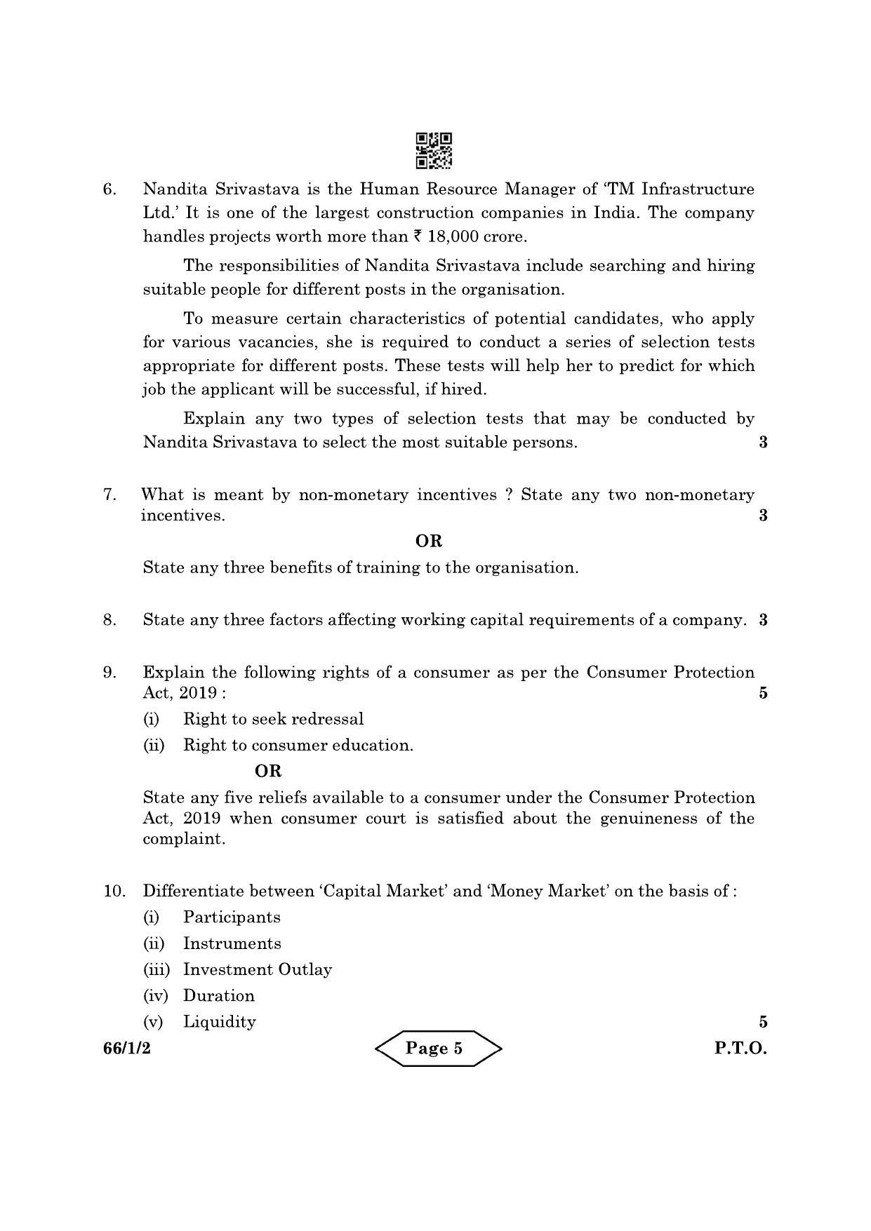 CBSE Class 12 66-1-2 Business Studies 2022 Question Paper - Page 5