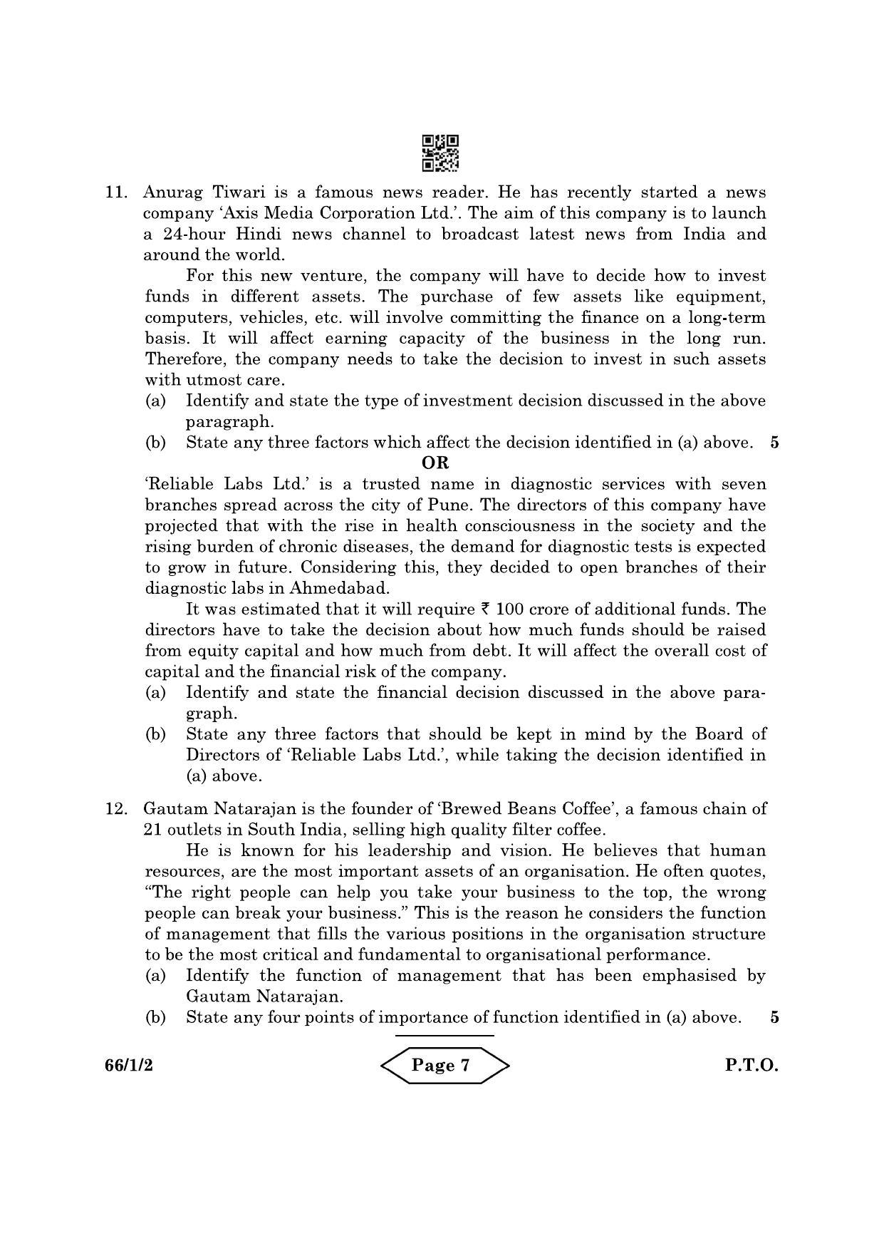 CBSE Class 12 66-1-2 Business Studies 2022 Question Paper - Page 7