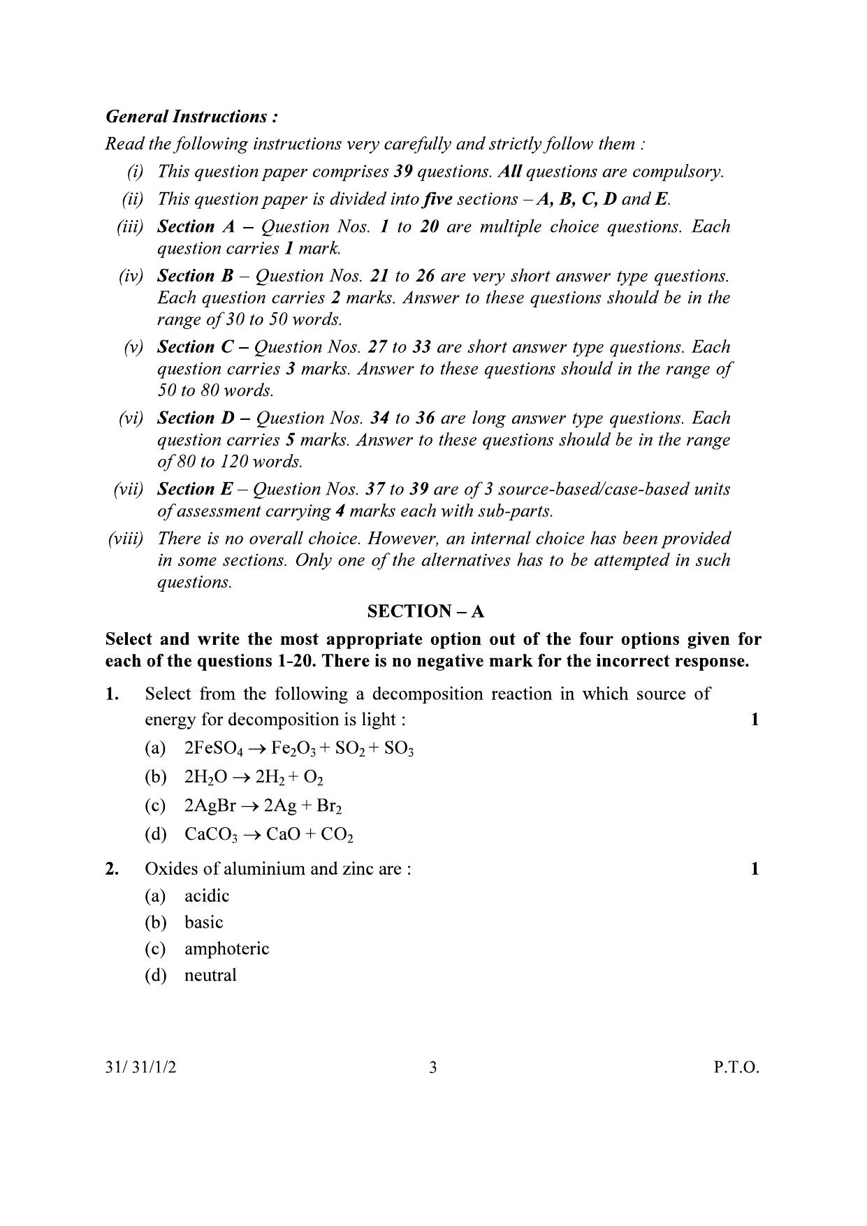 CBSE Class 10 31-1-2 Science 2024 Question Paper - Page 3