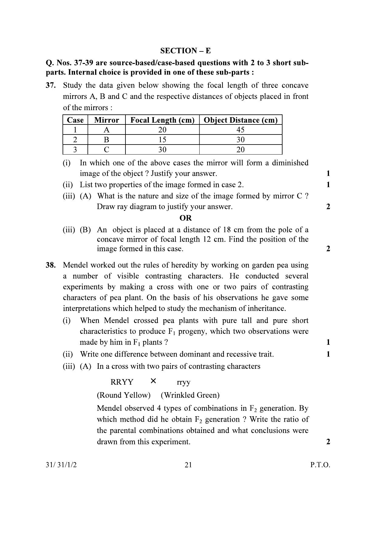 CBSE Class 10 31-1-2 Science 2024 Question Paper - Page 21
