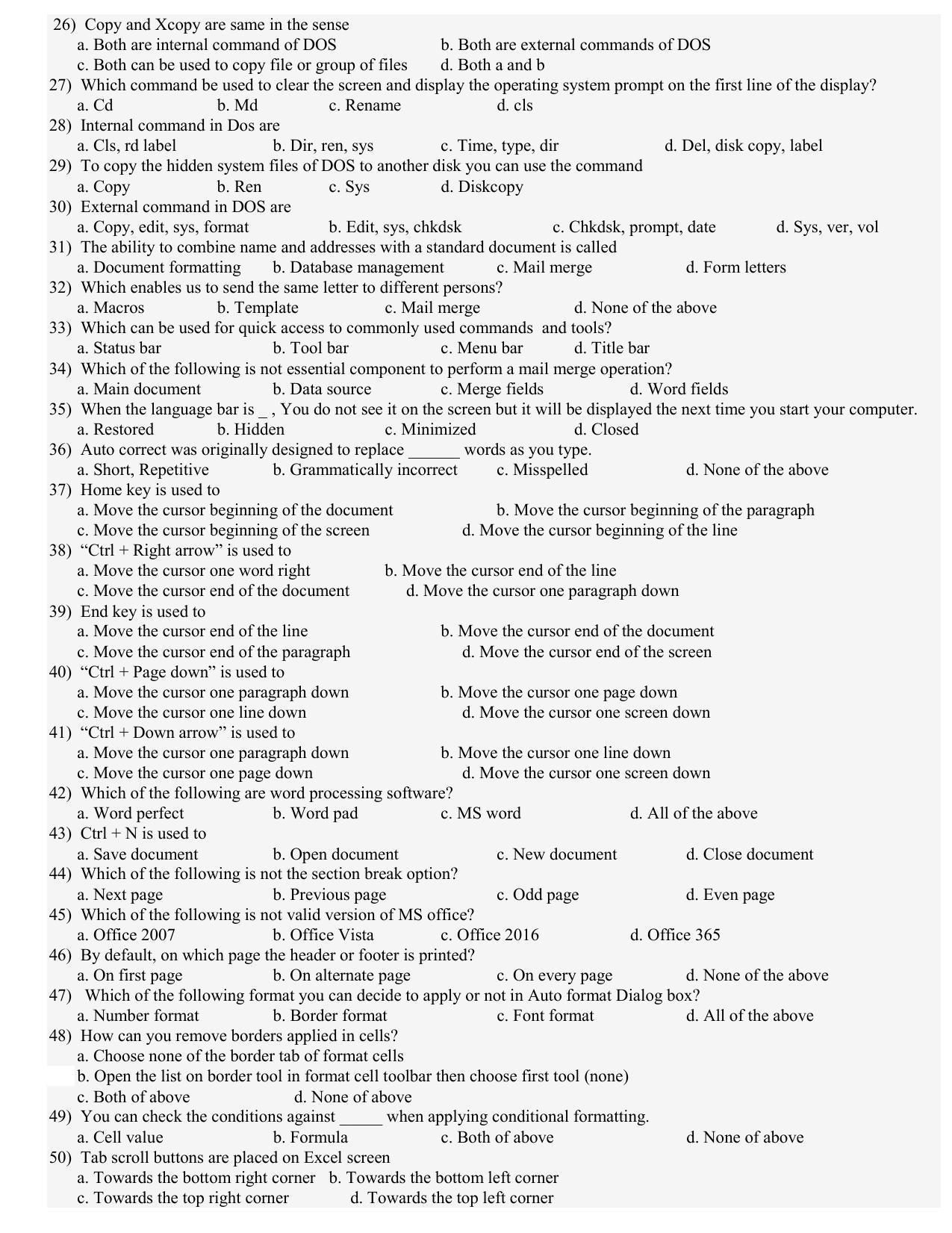 Hemchand North Gujarat University Sample Paper July-Sept 2021: Msc (CA & IT) – Sem – I  104 – Introduction to PC packages and Operating System - Page 2