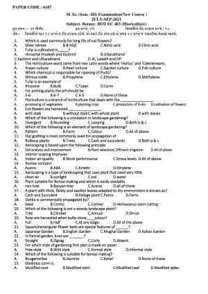 Hemchand North Gujarat University Sample Paper July-Sept 2021: M.Sc.Sem -III BOT - EC - 403  Horticulture Paper Code - 6107 (New Course )