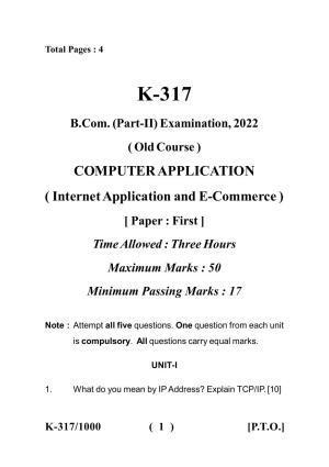  Sarguja University Question Paper - 2022 :  B.Com-II(Old) Computer Application Paper – I