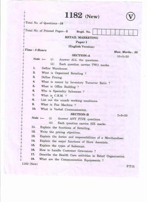 AP Inter 1st Year Retail Marketing-I March-2020-Vocational Question Paper