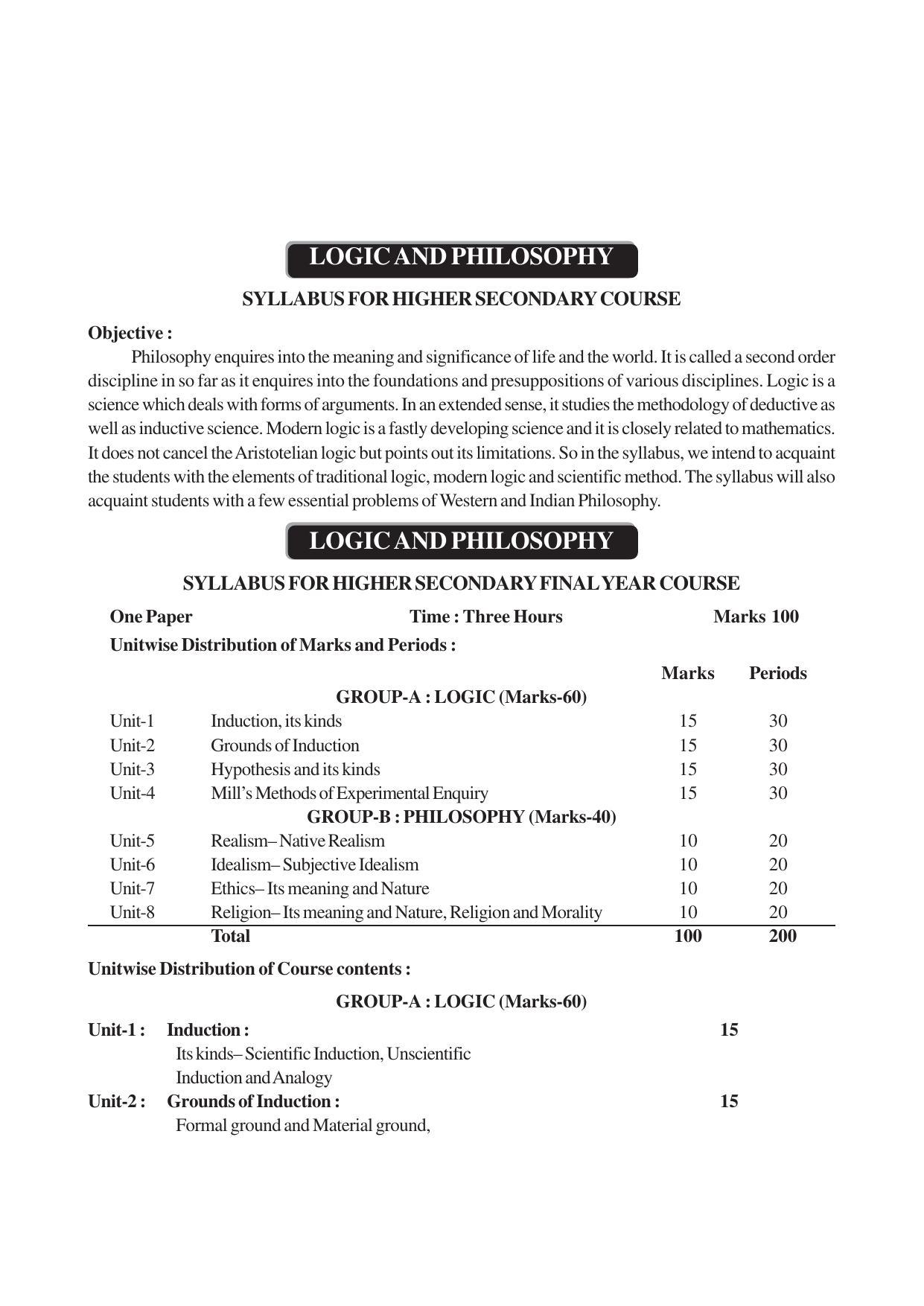 AHSEC 2nd Year Logic and Philosophy Syllabus - Page 1