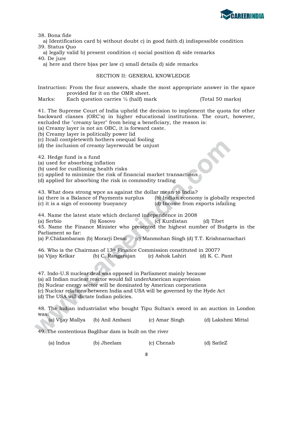 CLAT 2008 UG Sample Question Paper - Page 6