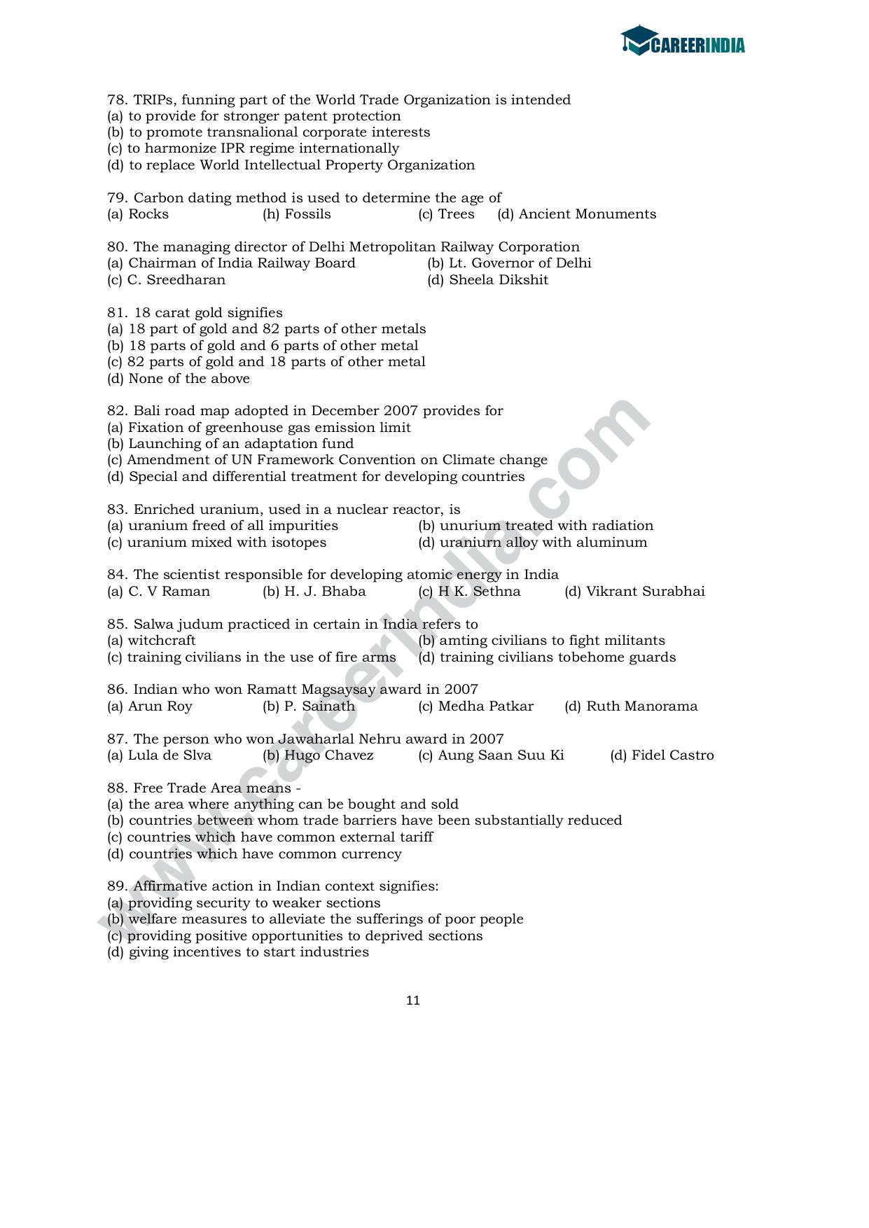 CLAT 2008 UG Sample Question Paper - Page 9