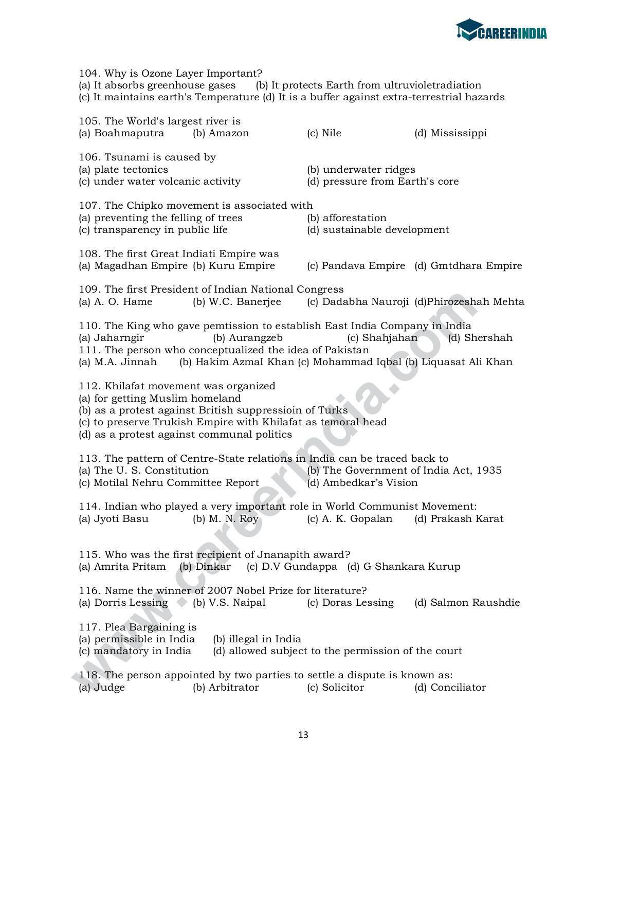 CLAT 2008 UG Sample Question Paper - Page 11